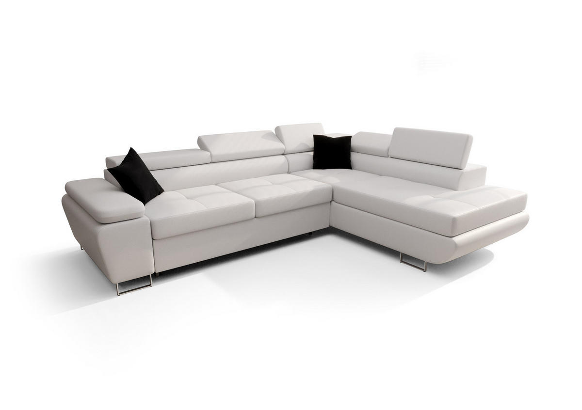ECKSOFA KONGO RBN04, Eckcouch in L-Form mit Schlaffunktion, Farbe: Weiß, Kunstleder, Ottomane Rechts - Weiß, Textil (272/200cm) - O-Sofa