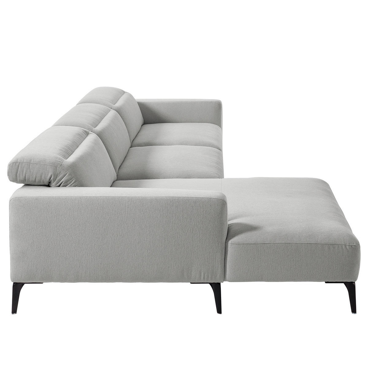 ECKSOFA mit Longchair - Hellgrau/Schwarz, Textil/Metall (328/180cm) - home24