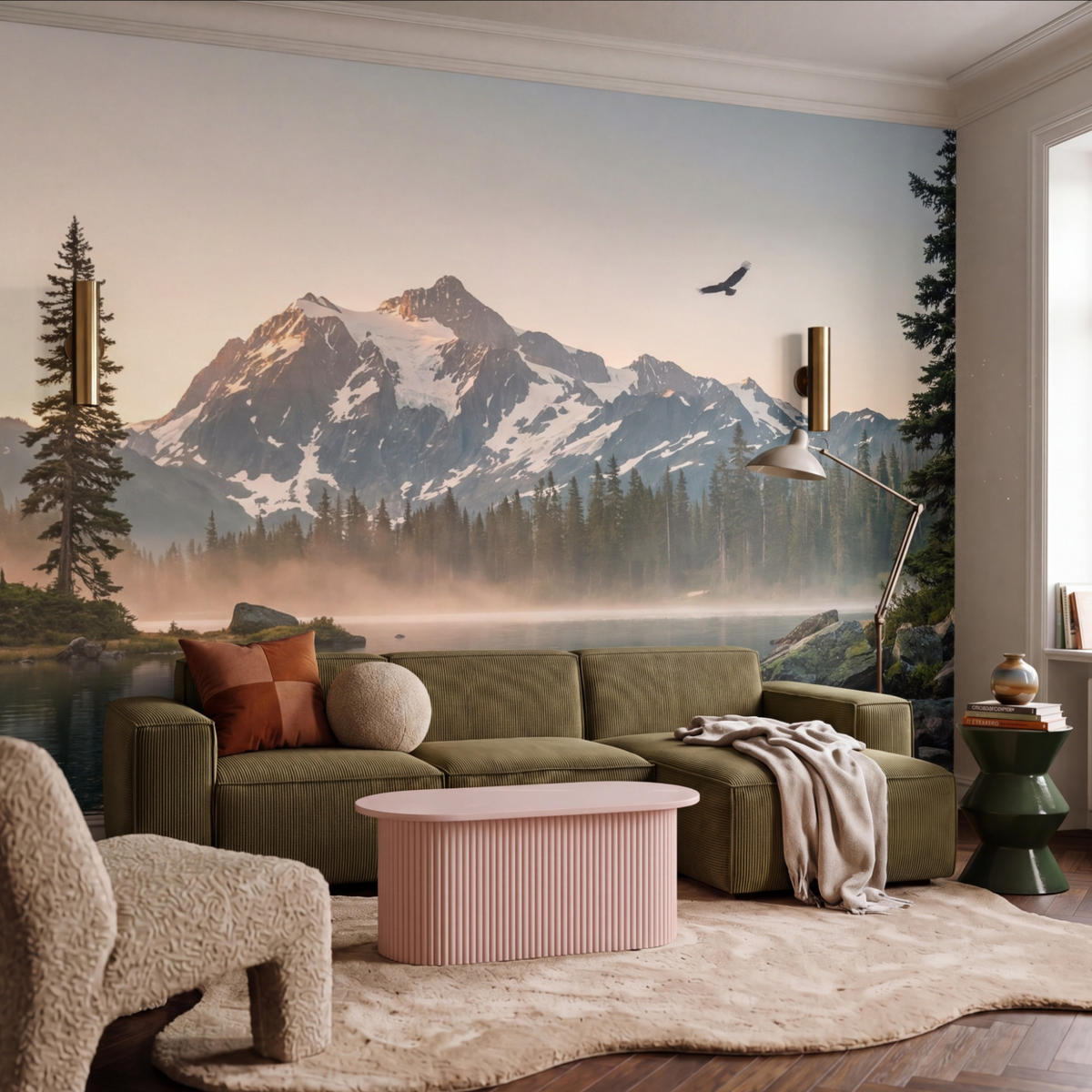 TAPETE - Berge - Wasser - Bäume - 400x300 cm - Multicolor, Papier (400/300cm) - OnlyWow