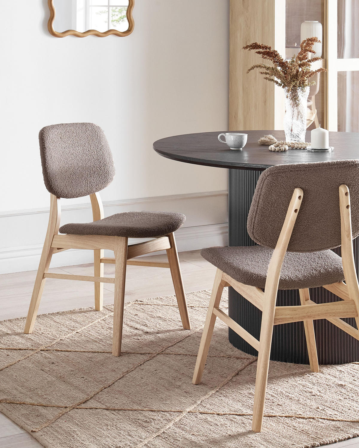 ESSZIMMERSTUHL 2er-Set Hellbraun/Taupe Elaine - Braun/Grau, Textil (48/81/54cm) - Beliani