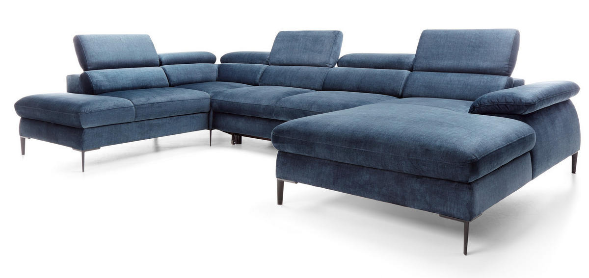ECKSOFA U-Form 350 cm Amaro M mit Schlaffunktion, Rechts, Dunkelblau - Dunkelblau, Holz (353/214cm) - Emporius