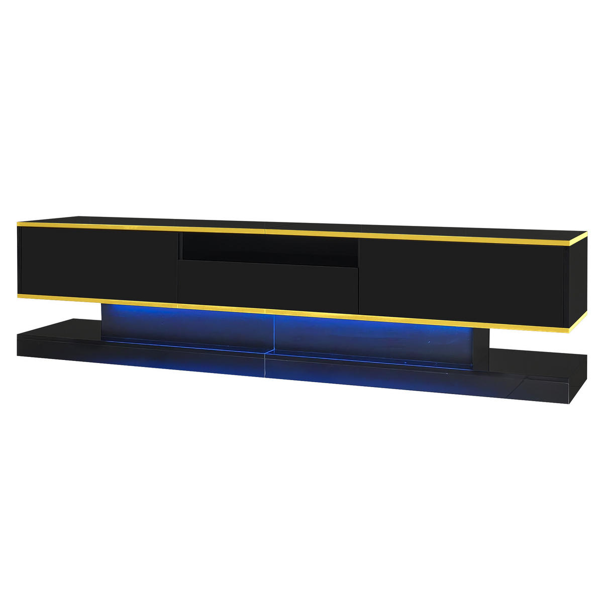 TV-LOWBOARD 180/38/45 cm Schwarz/Gold aus Holzwerkstoff mit LED - Schwarz, Holzwerkstoff (180/45/38cm) - OKWISH