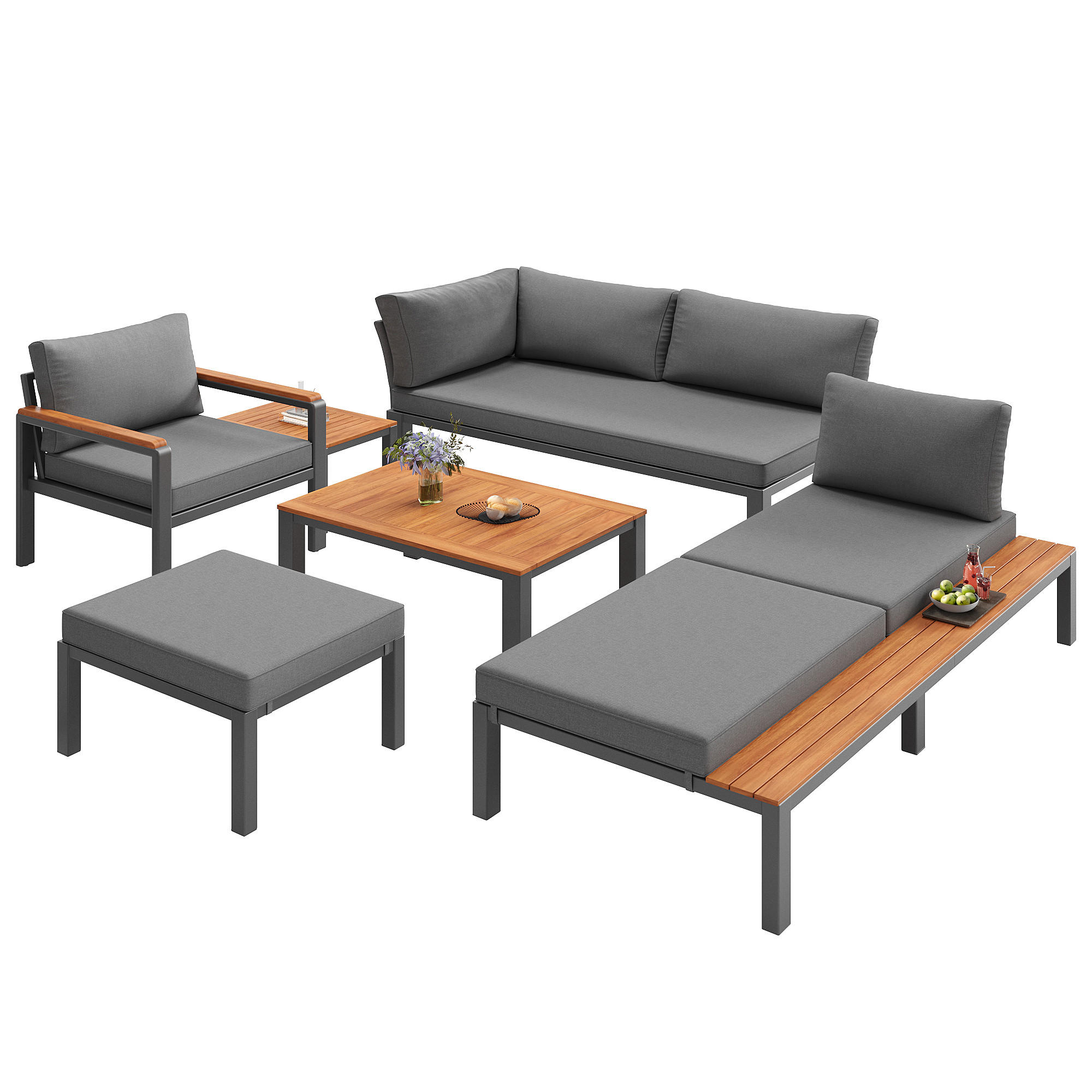 LOUNGEGARNITUR Modular 6-tlg. Grau - Grau, Metall - ComfortXL