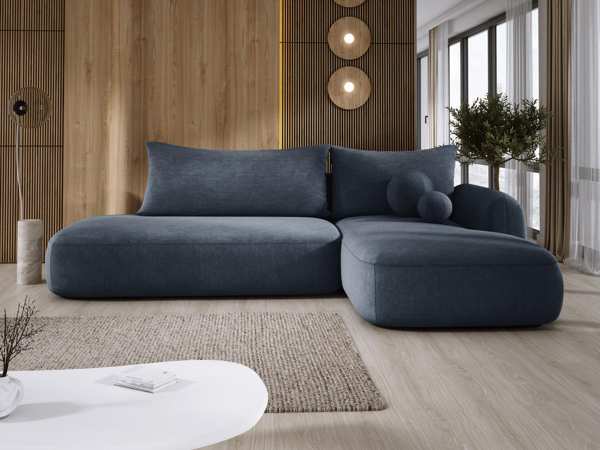 ECKSOFA BABU mit Bettfunktion – Moderne Polsterecke für Wohnzimmer, Funktionales Schlafsofa im Stoff CLOUD, 300x105x60 cm, Rechte, – Graphit - Schieferfarben, Holz/Textil (300/190cm) - DomoHome