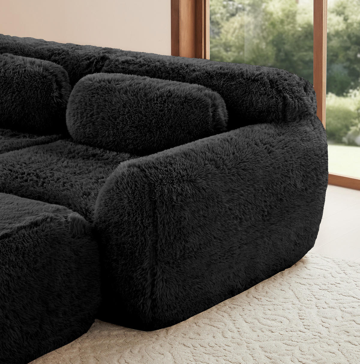 ECKSOFA 378/179/73 cm schwarz aus Plüsch modular und montagefrei - Schwarz, Textil (179/378cm) - OKWISH