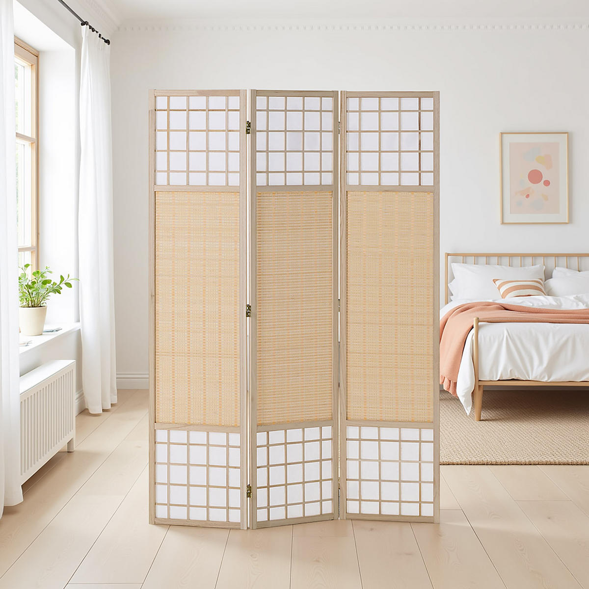PARAVENT 120/170 cm Natur Holz Bambus Shoji - Naturfarben, Naturmaterialien/Holz (120/170/2cm) - Homestyle4u