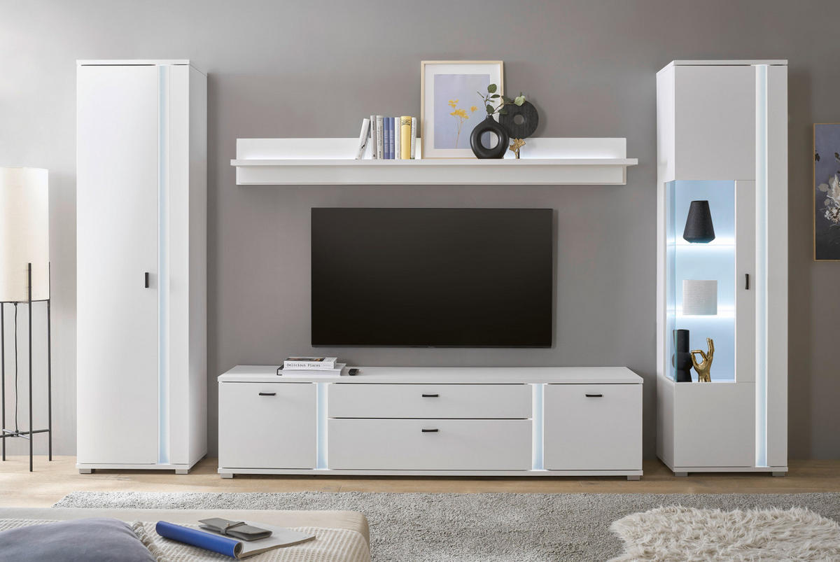 STAURAUMSCHRANK weiß matt, Mehrzweckschrank inklusive Frontbeleuchtung 55 x 200 cm - Weiß, Holzwerkstoff (55/200/35cm) - Furn.Design