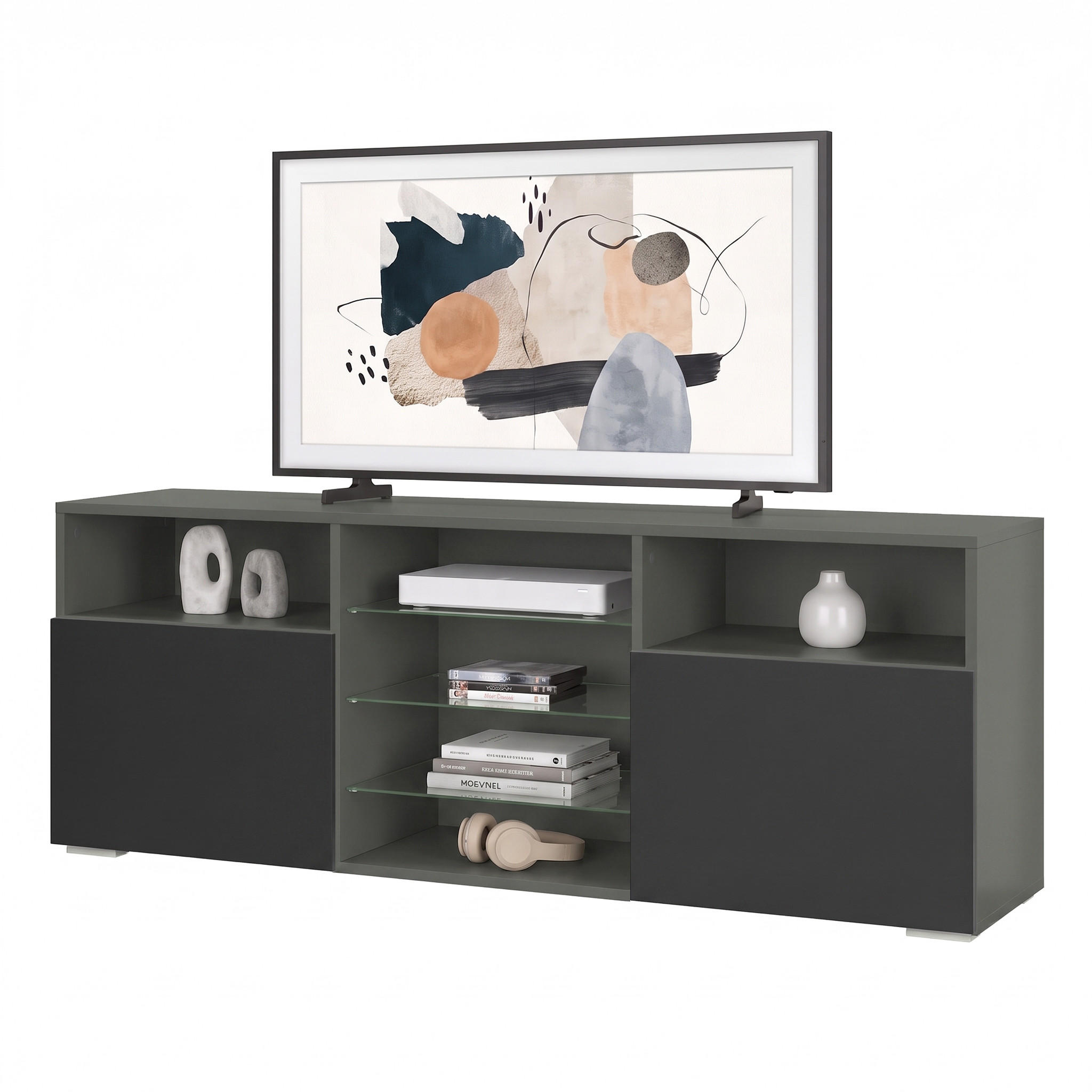 NISKA komoda Granada Antracit mat, Crna mat - crna, drvni materijal (146/54/35cm) - Vladon