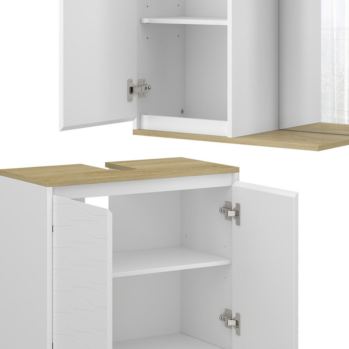 BADMÖBEL-SET Livia Weiß/Eiche 3 Teile, mit Midischrank - Eichefarben/Weiß, Holzwerkstoff (60/60/30cm) - Vicco