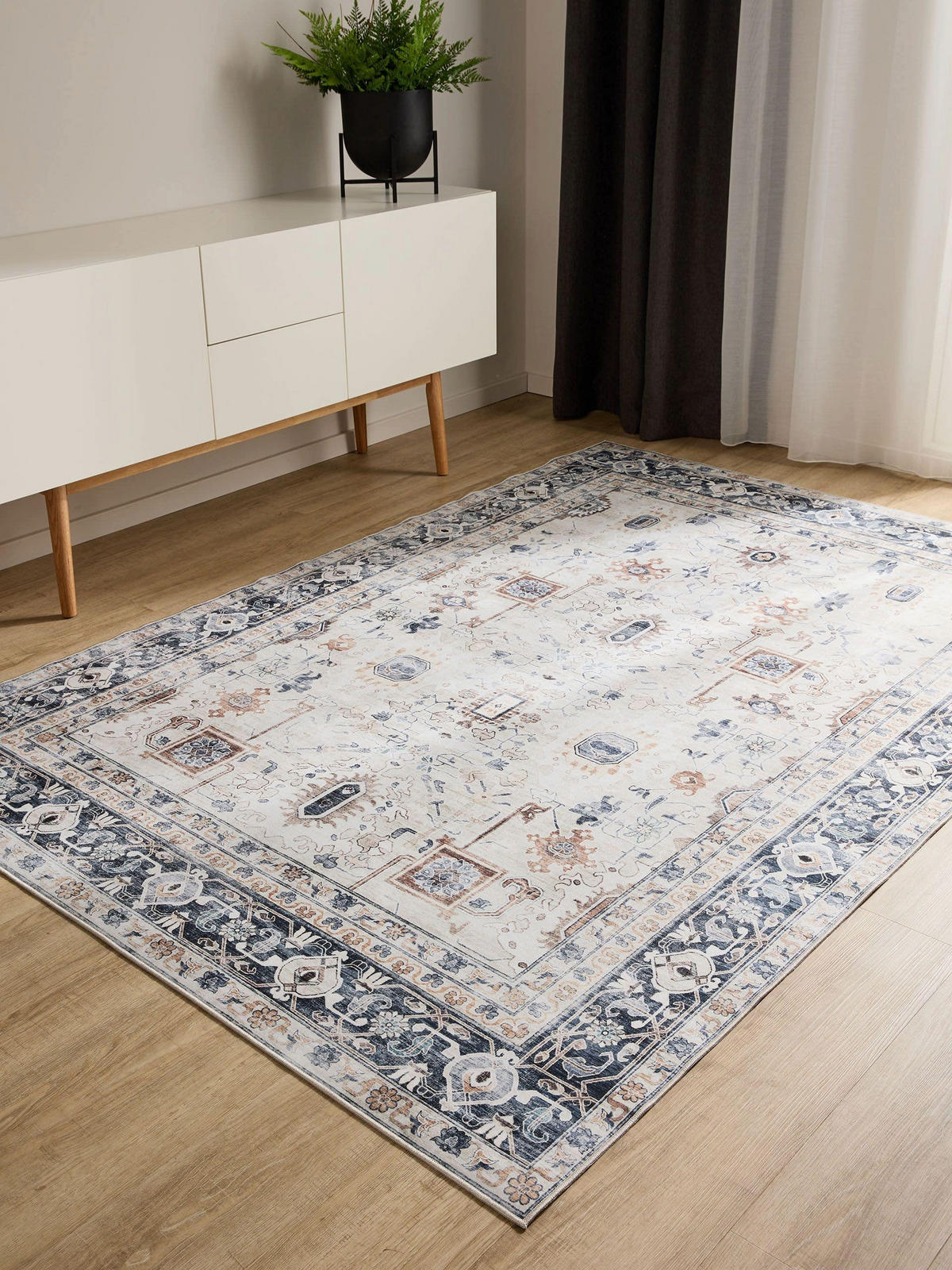 VINTAGE-TEPPICH George waschbar 80x150 cm - Creme/Grau, Kunststoff (80/150cm) - benuta