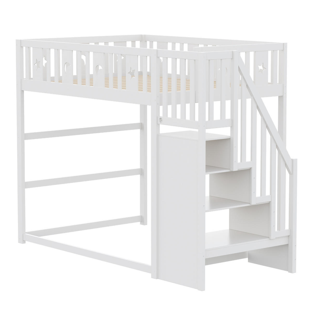 HOCHBETT 140/200 cm in Weiß aus Massivholz – mit Treppe, Regal und Rausfallschutz - Weiß, Holz (140/200cm) - BEAOK