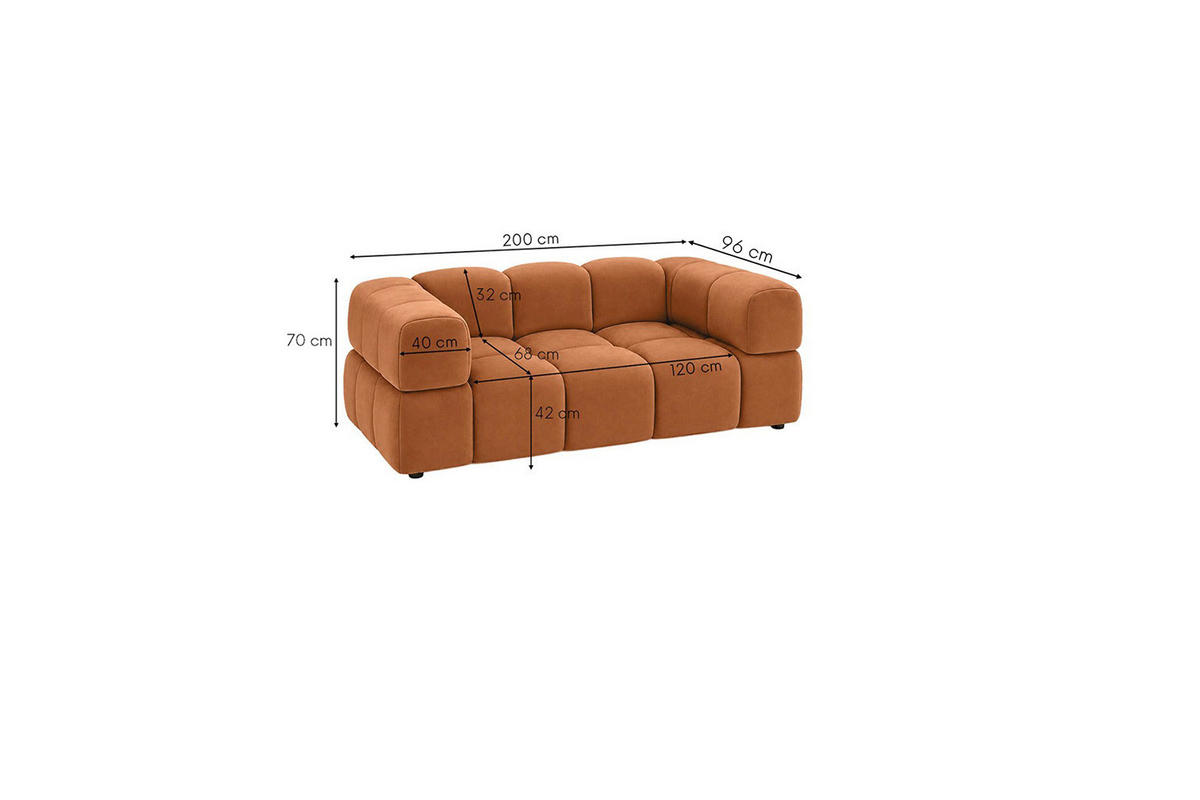 POHOVKA 2místná, velurová tkanina Bluvel, Skořicová, Averro - pomerančová, dřevo (200/70/96cm) - Kaiser Möbel