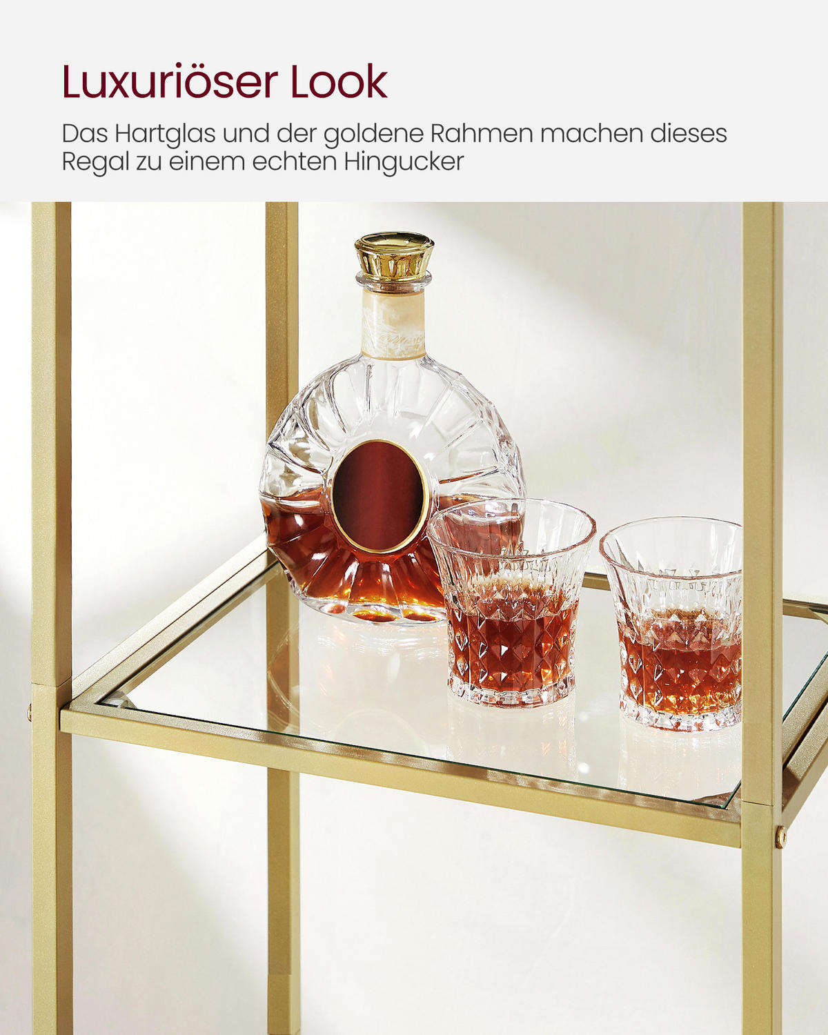 BÜCHERREGAL Binni - Goldfarben, Glas (30/183/40cm) - VASAGLE