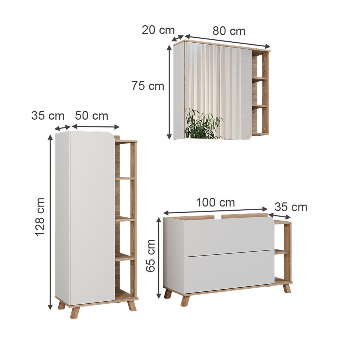 KOUPELNOVÝ NÁBYTEK Karen Sonoma/bílá - bílá/Sonoma dub, kompozitní dřevo (100/65/35cm) - Vicco