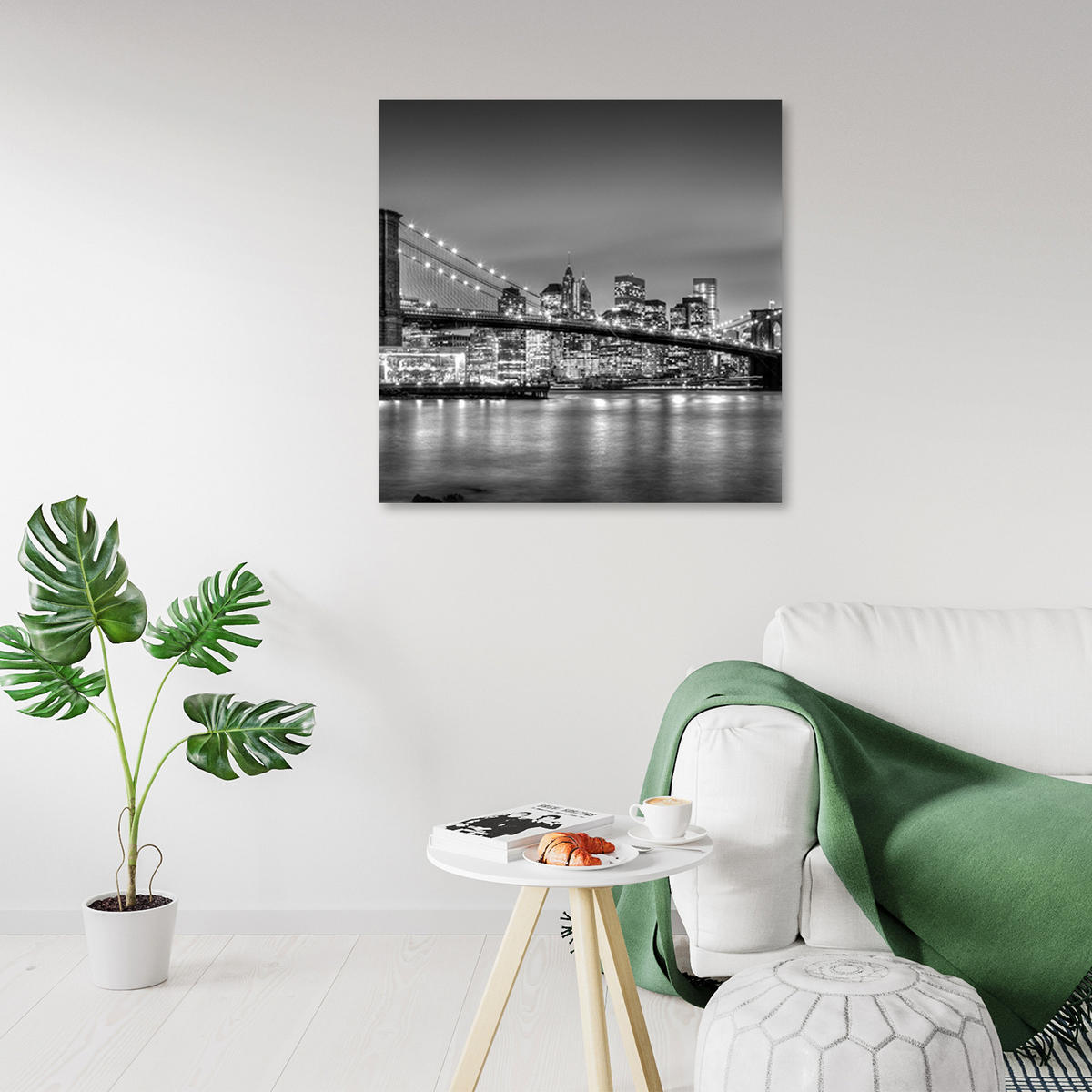 WANDBILD brookliński bridge in der nacht - Schwarz, Textil (30/30cm) - Feeby