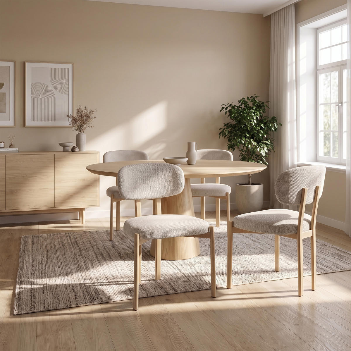 STÜHLE 4er-Set gepolstert skandinavisch mit terrakottafarbenem Chenille-Stoff und Beinen aus Metall in Eichenoptik – MIA - Terracotta/Schwarz, Textil/Metall (46.5/82/47.5cm) - Sicaan