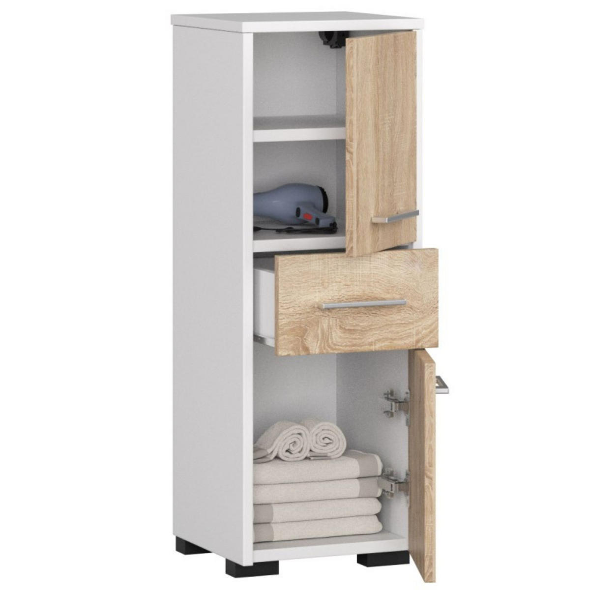 UNTERSCHRANK Weiß, Sonoma Eiche 30x30x85 cm - Silberfarben/Weiß, Holzwerkstoff/Kunststoff (30/85/30cm) - Akord