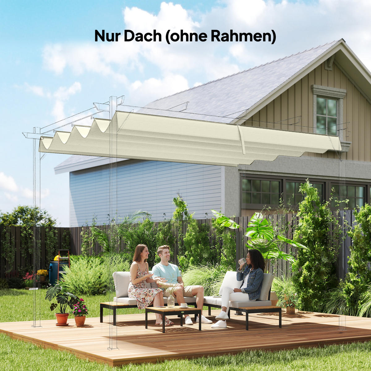 ERSATZDACH Polyester Cremeweiß - Creme, Kunststoff (245/23/286cm) - Outsunny