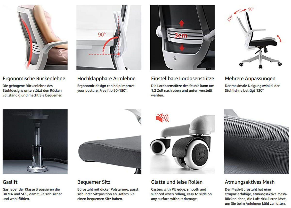 DREHSTUHL modern HxBxT 99x63x46cm Sitzhöhe 41cm ergonomisch atmungsaktiv Taillenstütze anhebbare Armlehne Schwarz - Schwarz, Kunststoff (63/99/46cm) - PROREGAL