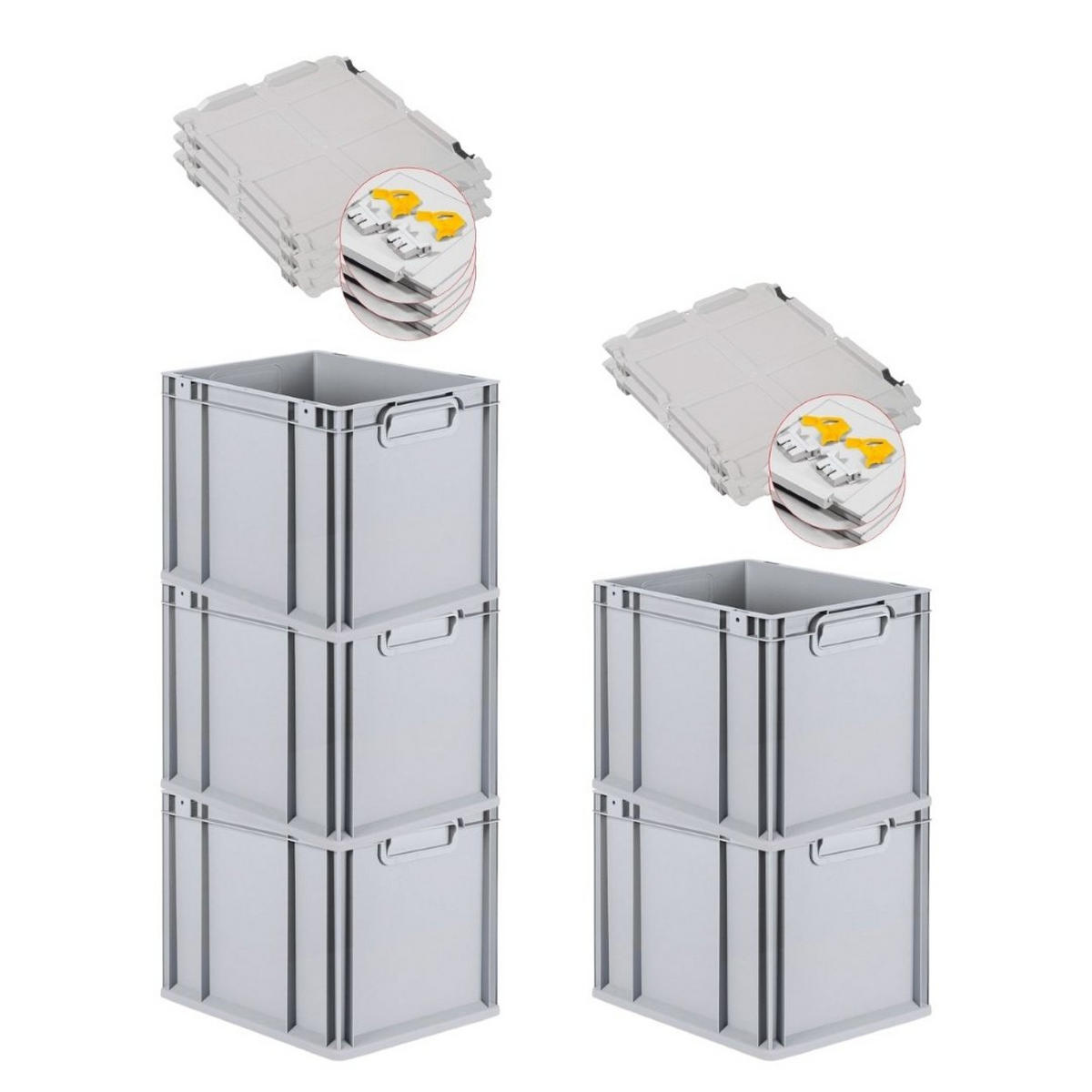 EUROBOX 5x Nextgen Economy Mit Scharnierdeckel Grau/Gelb Griffe Geschlossen 30 Liter - Gelb, Kunststoff (30/32/40cm) - PROREGAL
