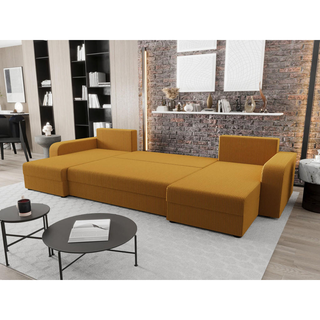 Thumbnail - Bedante Wohnlandschaft, Currygelb, Textil, 4-Sitzer, U-Form, 305x90x140 cm, Wohnzimmer, Sofas & Couches, Wohnlandschafte...