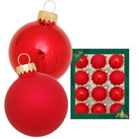 CHRISTBAUMKUGELN Uni-Design Scarlett Rot 5cm (Glas / 12 Stk.) - Rot, Glas (5/5/5cm) - Krebs Glas Lauscha