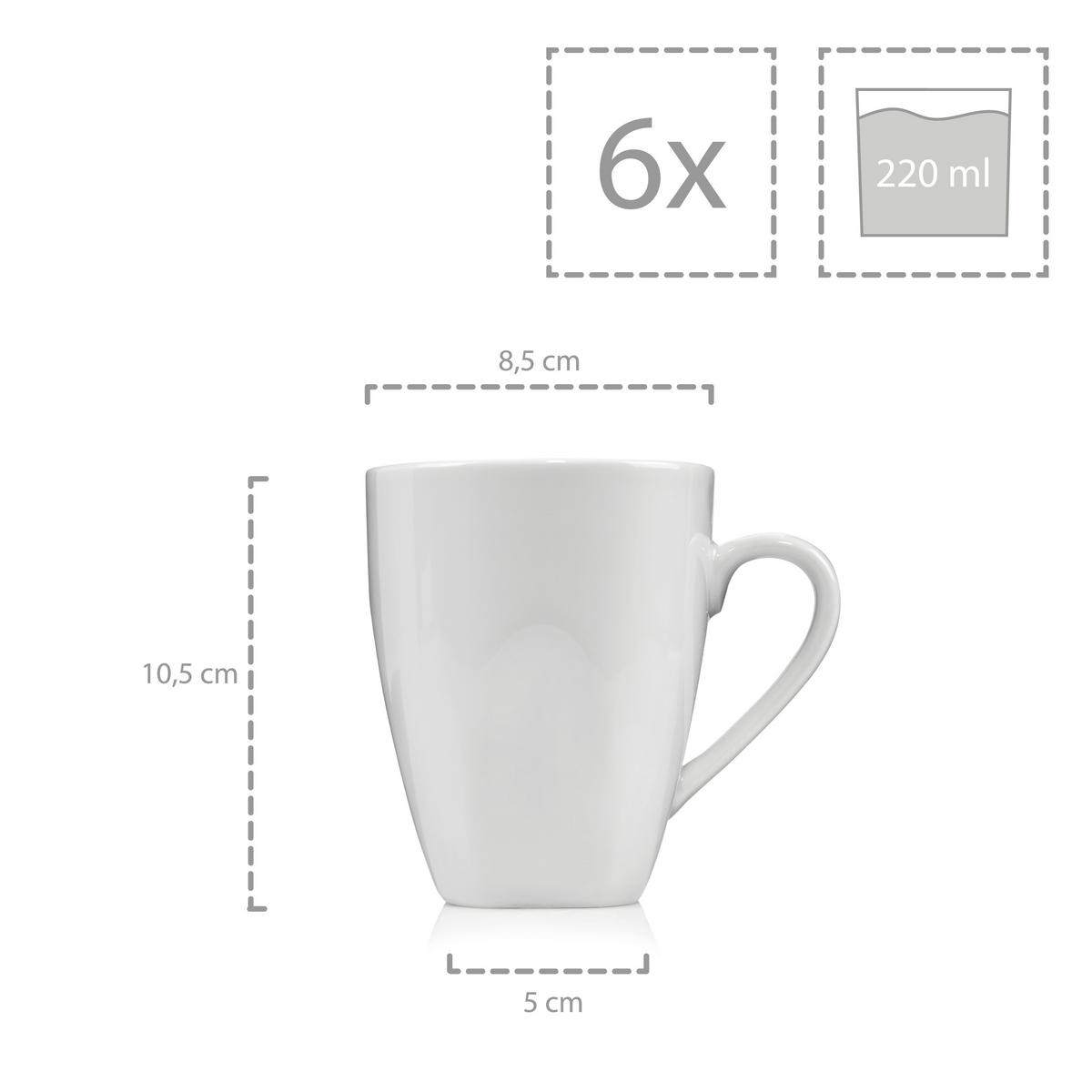 KAFFEEBECHER SET AVALON - 6 teilig aus Porzellan - Weiß, Keramik (32.5/18.5/22.5cm) - Sänger