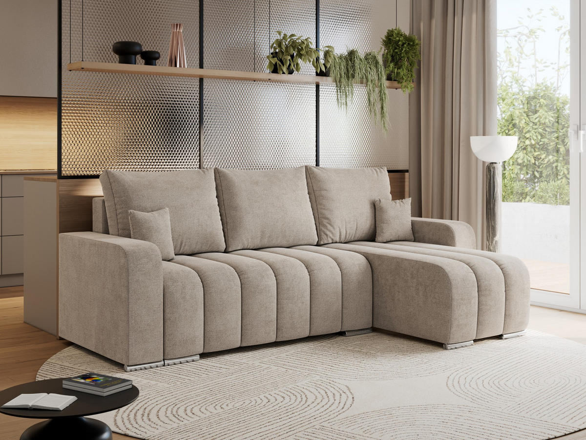 ECKSOFA KIRASSO L Beige Stukture - Beige/Grau, Textil (245/147cm) - MKS