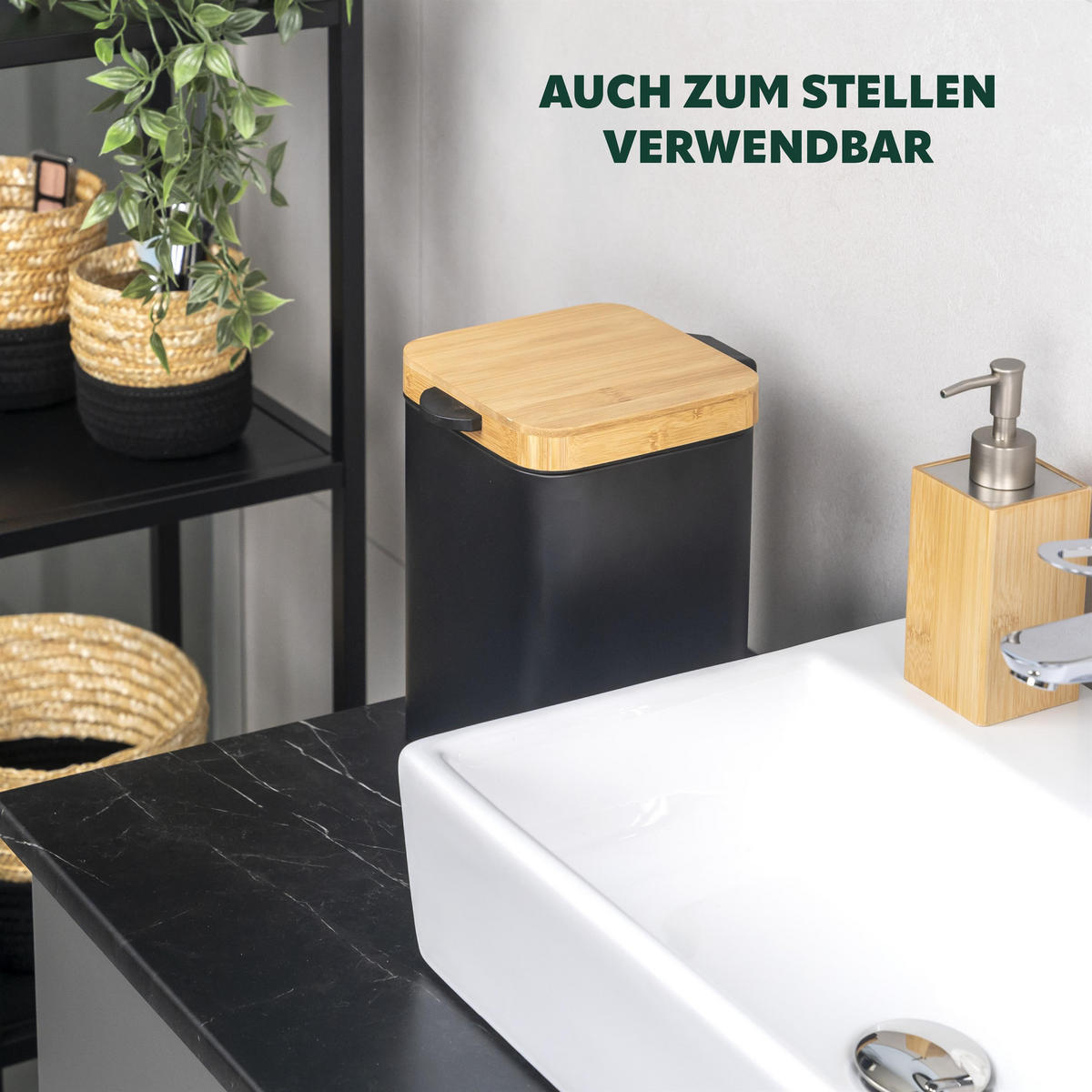 WAND-KOSMETIKEIMER 3 L, eckig, schwarz - Schwarz, Metall (16/24/23cm) - bremermann