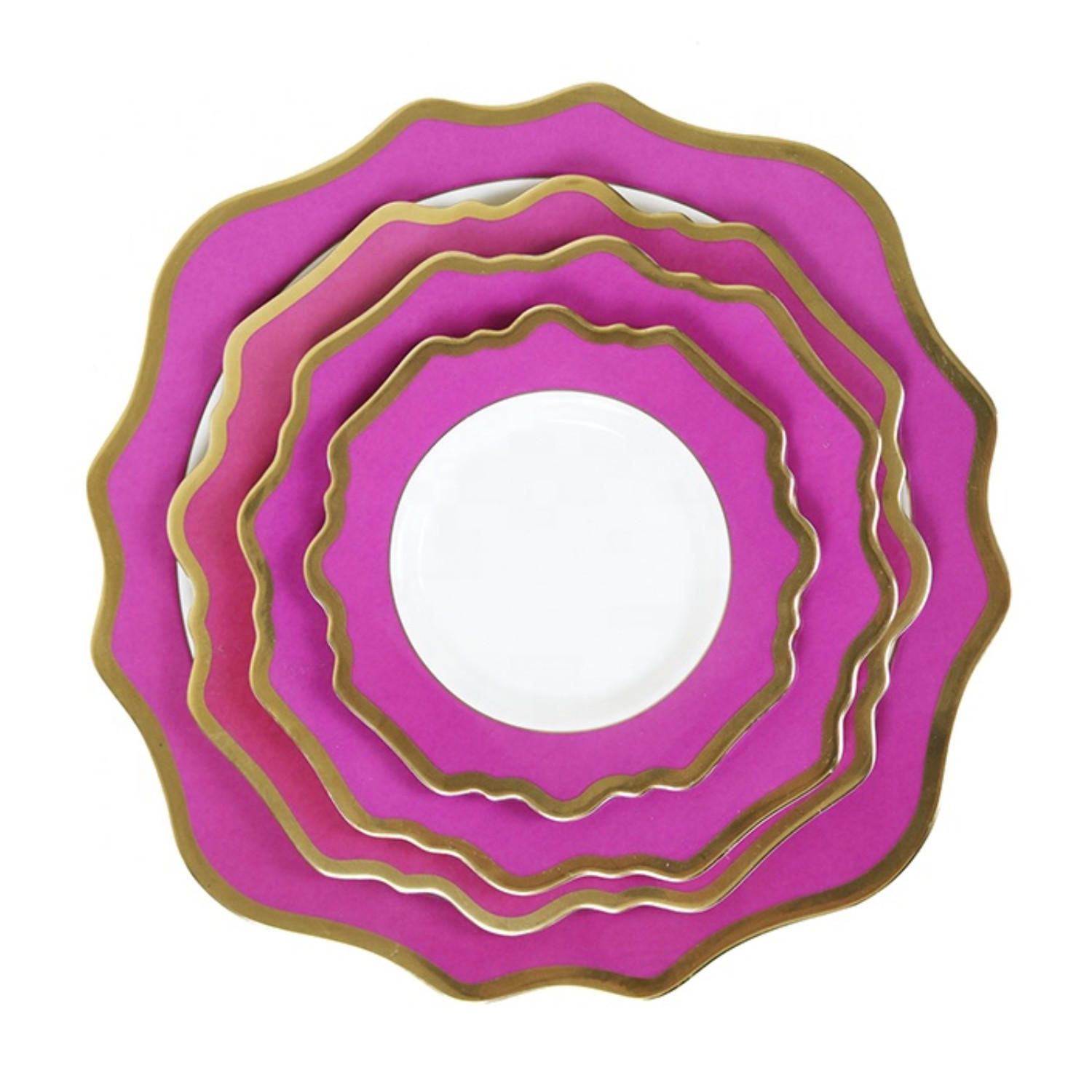 TELLERSET Pink Gold Bone China 4tlg Ø33 Ø27 Ø22 Ø16 cm - Lila, Keramik (33/33/3cm) - Quality Elegance