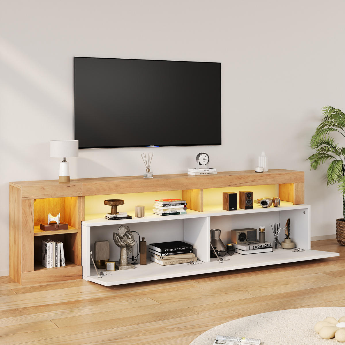 TV-SCHRANK 184/42/58 cm Weiß mit LED-Kontrollleuchte - Weiß, Holzwerkstoff (184/58/42cm) - Oxeza