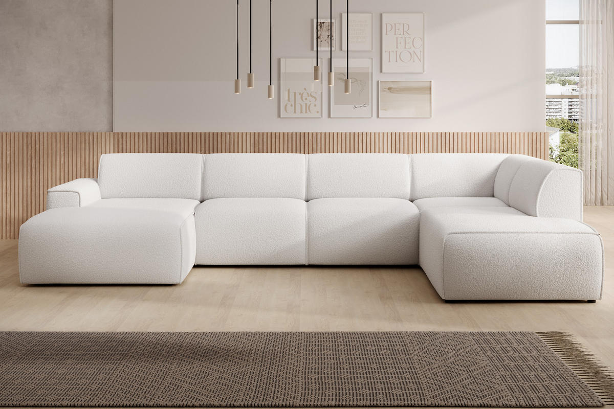 WOHNLANDSCHAFT Didim Weiß 378/220/78 cm – großes Sofa stilvoll & bequem R - Schwarz/Weiß, Kunststoff/Textil (378/78/220cm) - AX Living