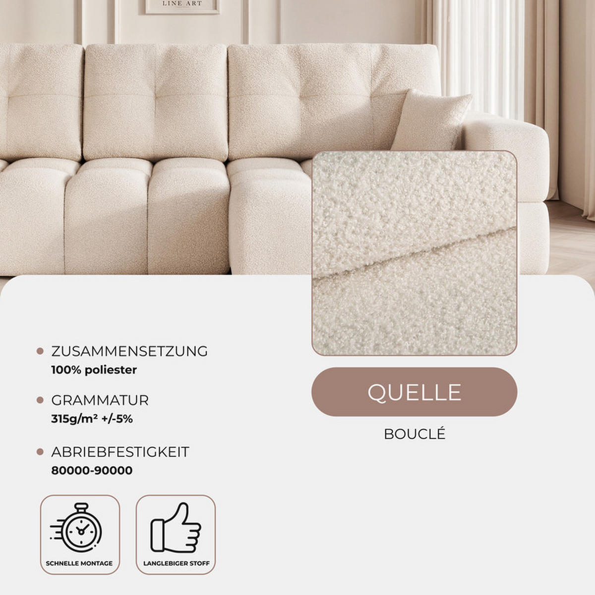 ECKSOFA BUENO mit Schlaffunktion und Bettkasten Creme - Creme, Holzwerkstoff/Kunststoff (280/148cm) - Idohome