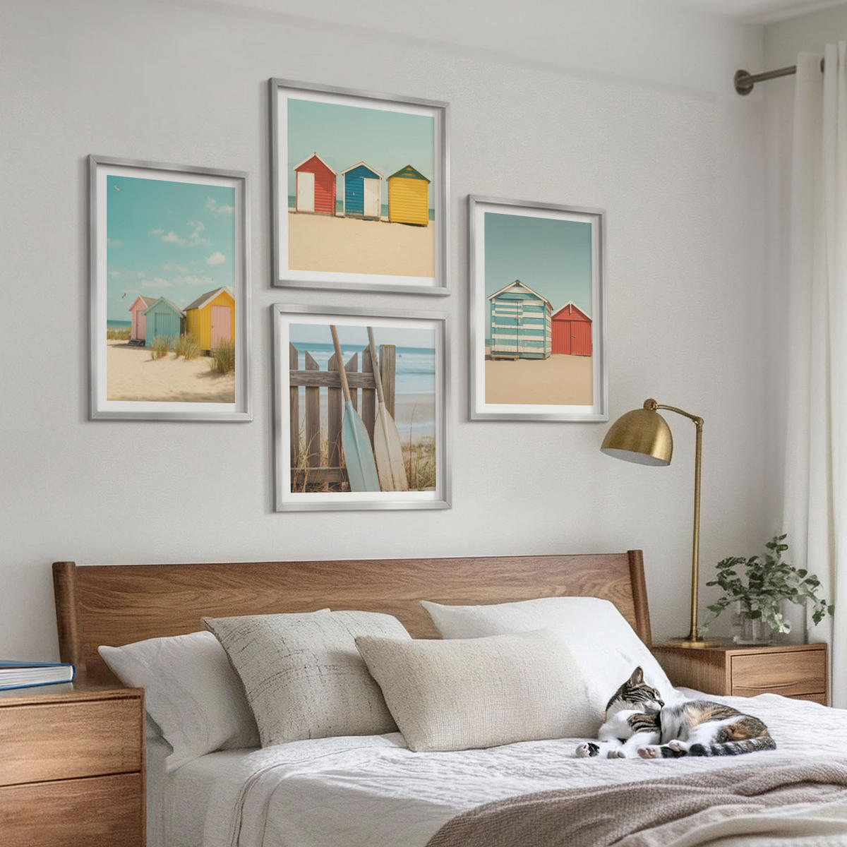 BILDER SET 4er Set - 50x50 cm & 40x60 cm Silberner Rahmen - Bunte Häuser, Strand, Sonne - Silberfarben, Kunststoff (50/50cm) - TULUP