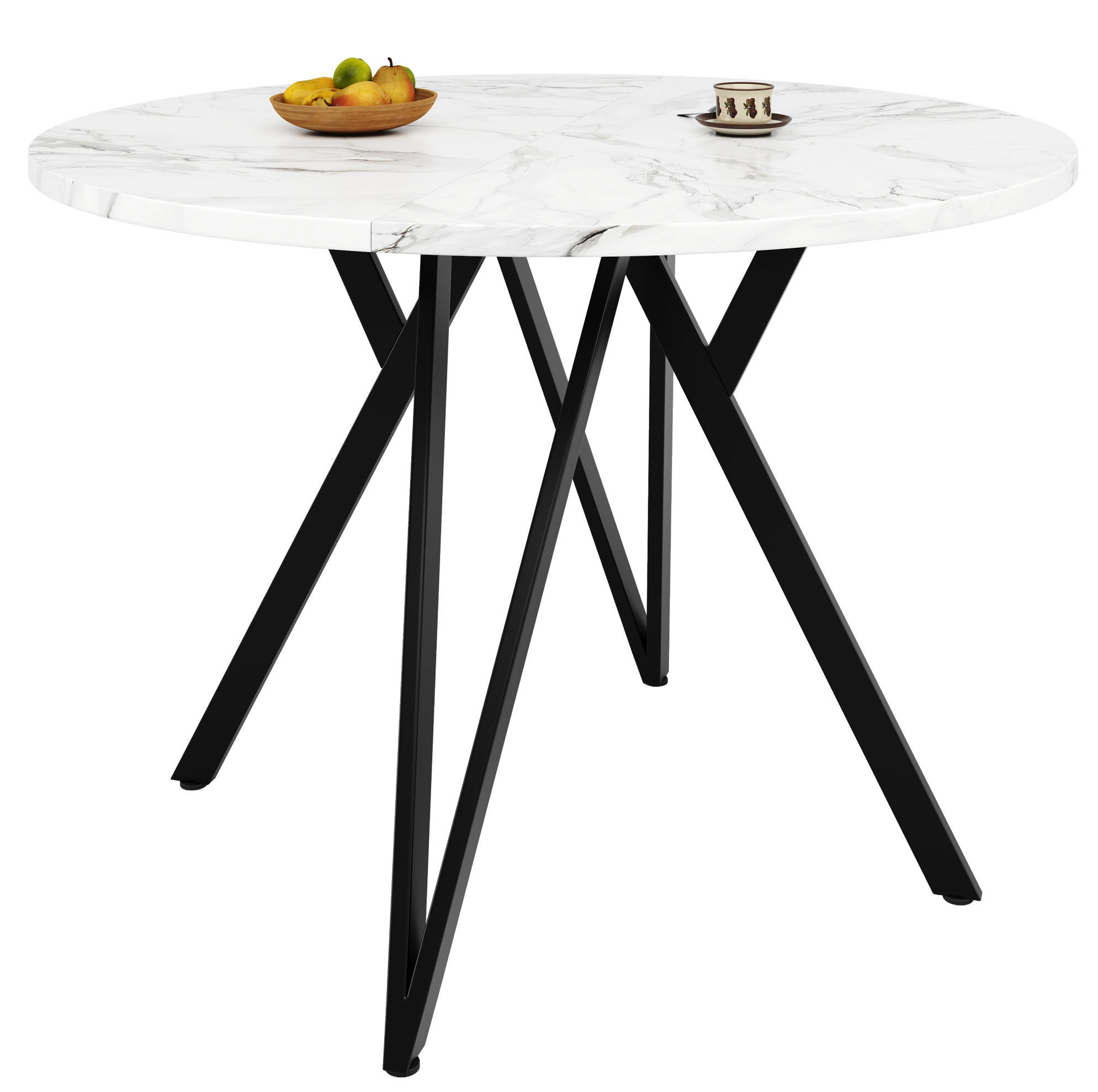ESSTISCH 100x100x76 cm aus MDF mit Marmoroptik auf schwarzem Metallgestell - Schwarz, Holzwerkstoff (100/100/76cm) - Modfu