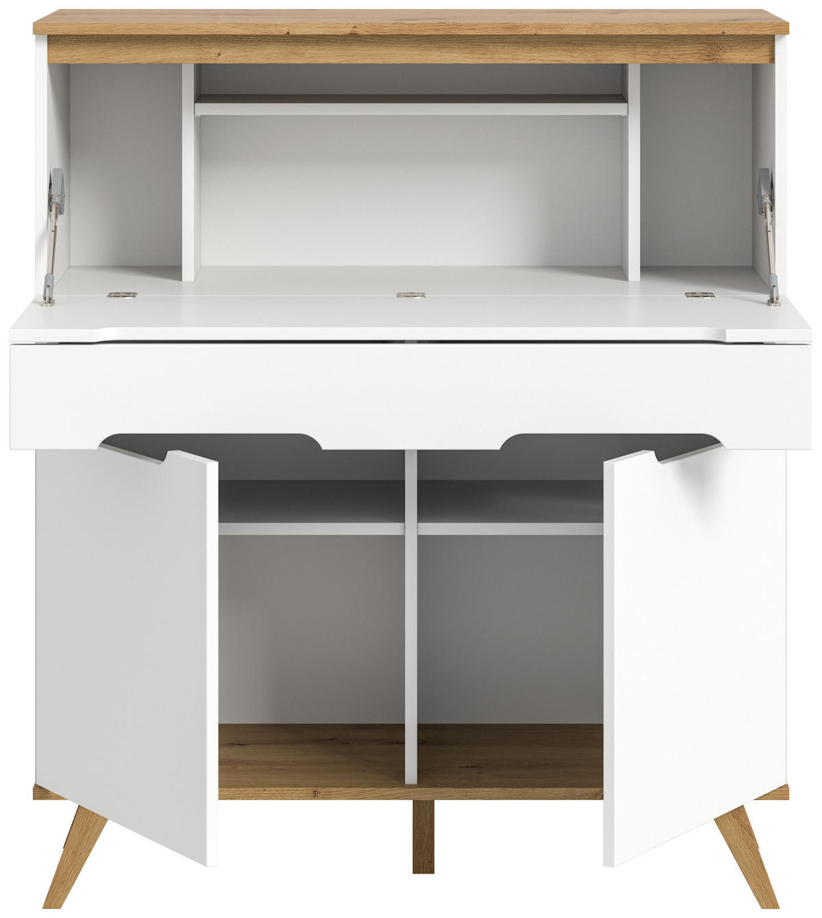 SEKRETÄR weiß, Eiche 100 cm skandinavisch, Schreibtisch mit Soft-Close - Eichefarben/Weiß, Holzwerkstoff/Metall (110/40/118cm) - Inn.Furn