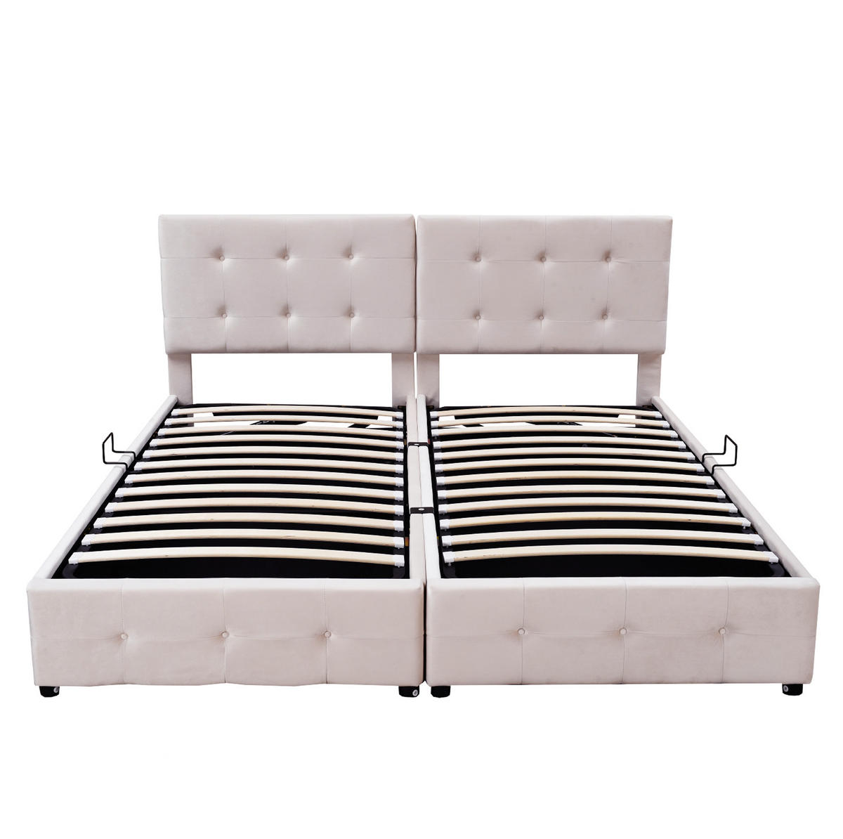 ČALOUNĚNÁ postel 180/200 cm béžová ze sametu s úložným prostorem a dělitelnou konstrukcí - béžová, textil (180/200cm) - OKWISH