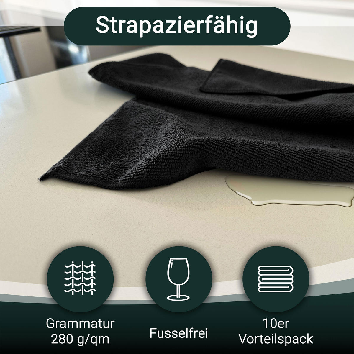 REINIGUNGSTÜCHER, 10er-Set, 40x40 cm, 80% Polyester, 20% Polyamid, Schwarz - Schwarz, Textil (40/40cm) - Zollner