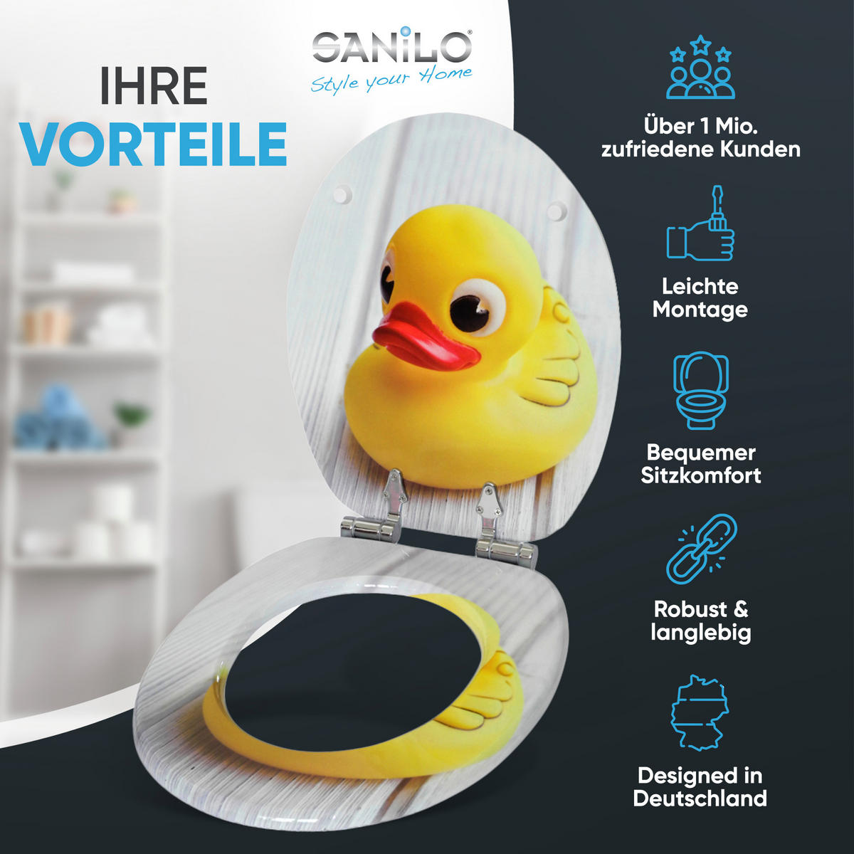 WC-SITZ Absenkautomatik Quietscheente - Gelb, Holzwerkstoff (38/6/47cm) - Sanilo