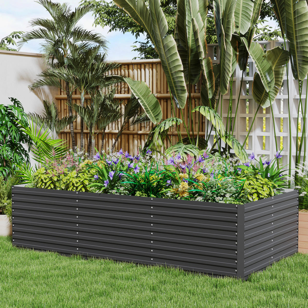 HOCHBEET DE-12170 240/120/60 cm, e/tra tief, offener Boden Grau - Dunkelgrau, Metall (240/60/120cm) - ComfortXL