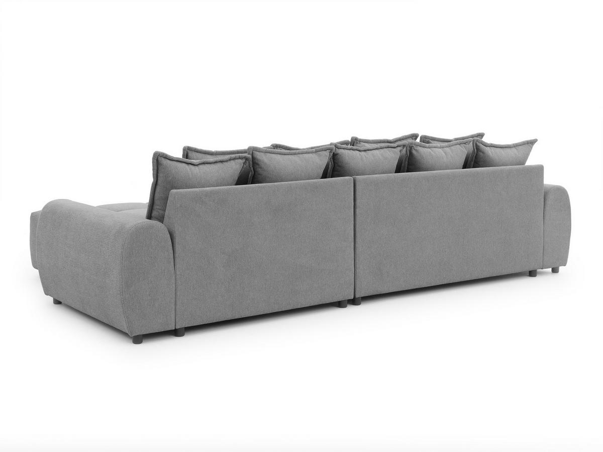ECKSOFA Bubble mit losen Rückenkissen und Sitzfläche in Bubble-Optik aus weichem Grau Strukturstoff mit schöner Sitzkomfort - Ottomane rechts - Schwarz/Grau, Holz/Kunststoff (180/306cm) - S-Style Möbel