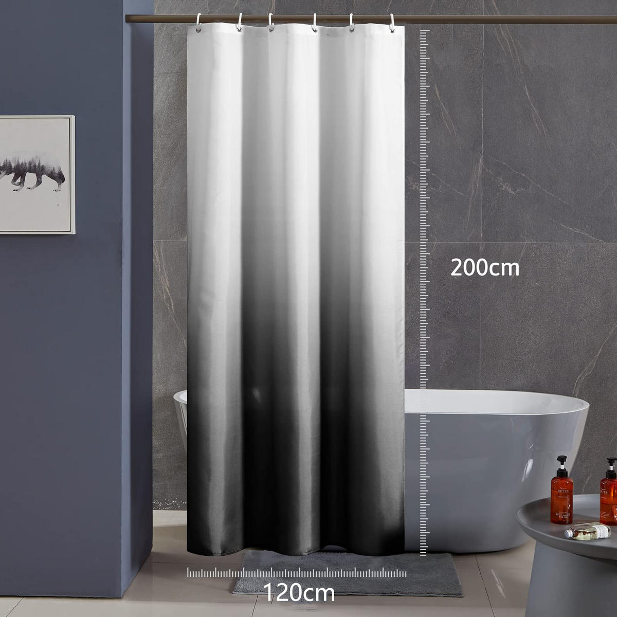 DUSCHVORHANG Schwarz Polyester 120 x 200 cm wasserdicht schimmelresistent schlicht Badezimmer - Schwarz, Textil (120/200cm) - MCBOSON