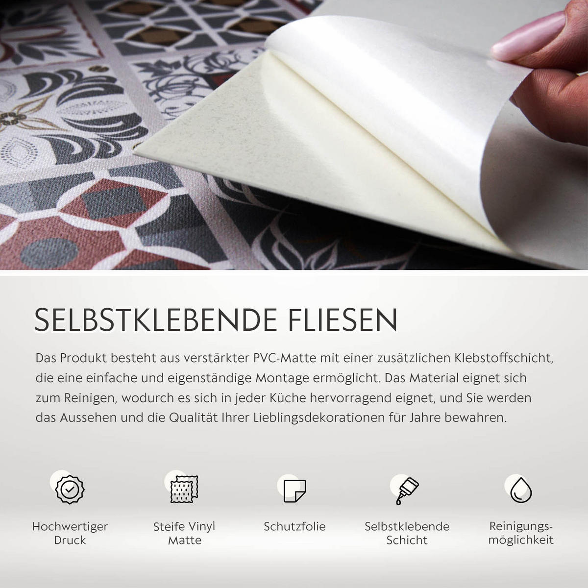FLIESENAUFKLEBER 9 Stück 30x30 cm selbstklebend Rauten - Grau, Textil (30/1.6/30cm) - TULUP