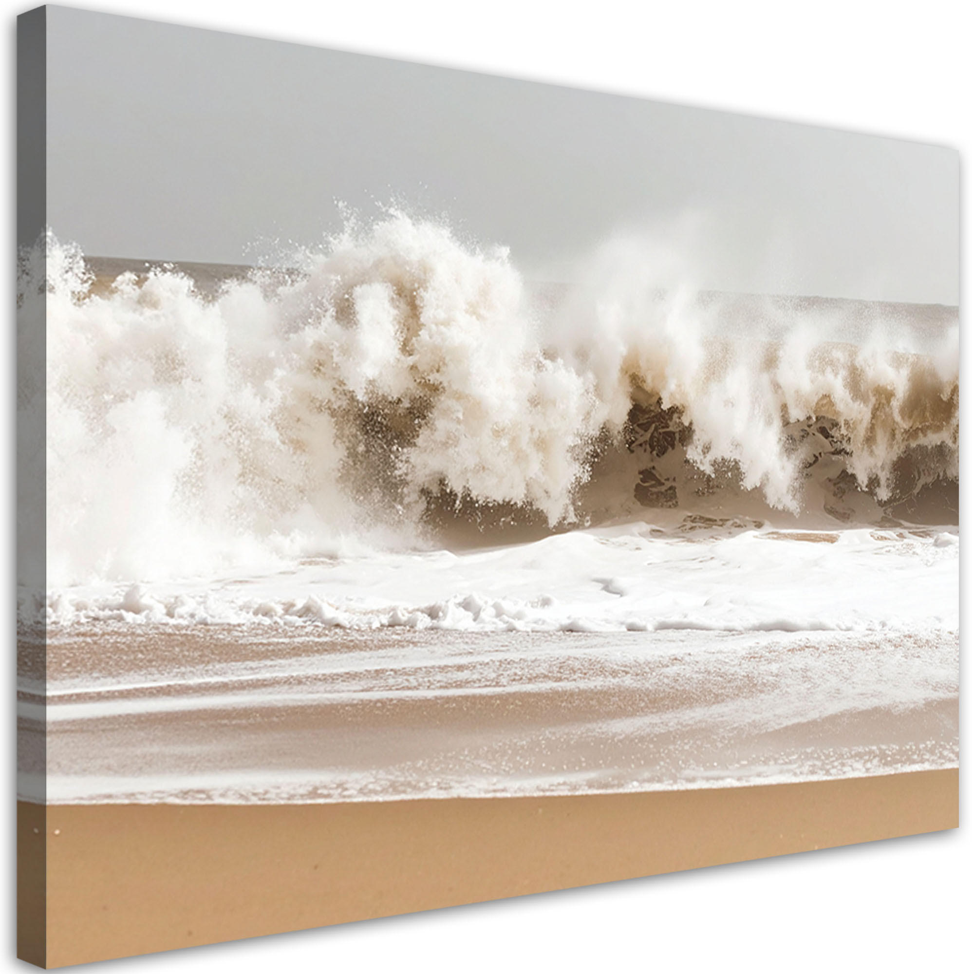 LEINWANDBILD Strand Meer raue Wellen Natur 100x70cm - Beige, Textil (100/70cm) - Feeby