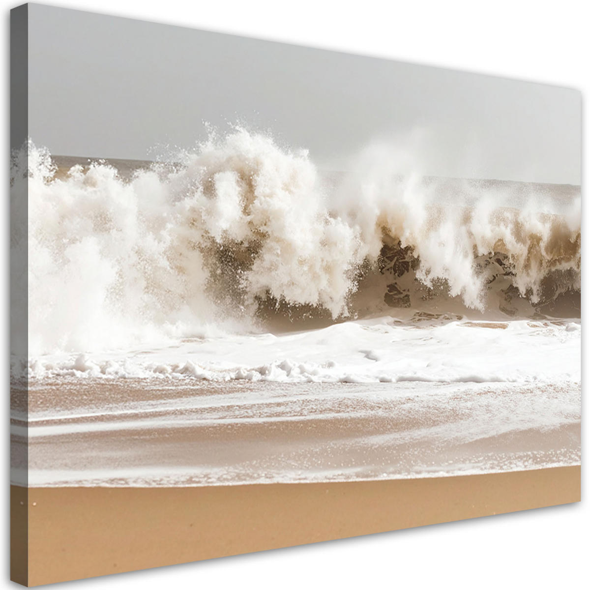 LEINWANDBILD Strand Meer raue Wellen Natur 100x70cm - Beige, Textil (100/70cm) - Feeby