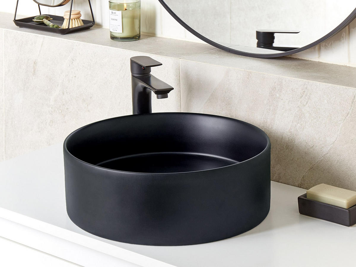 AUFSATZWASCHBECKEN Schwarz 40 cm Keramik Tebar - Schwarz, Keramik (40/12/40cm) - Beliani