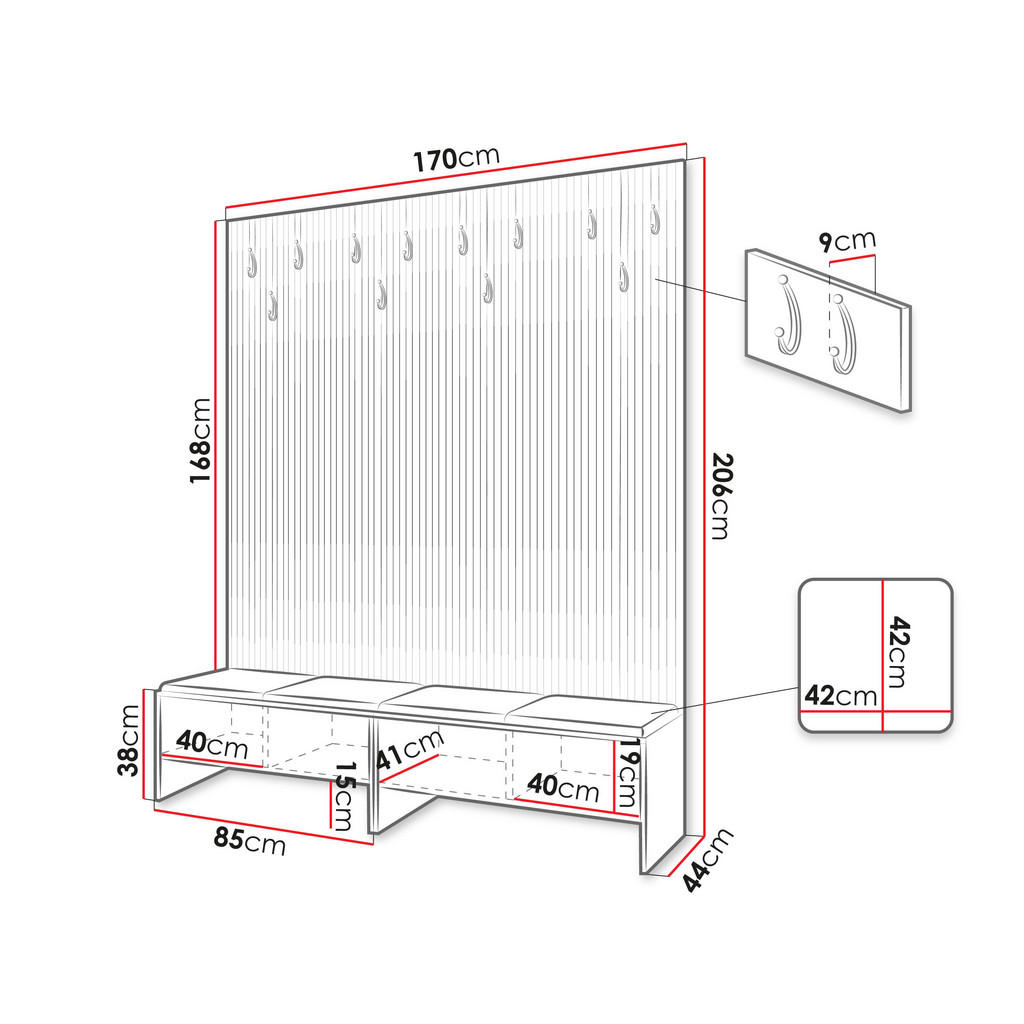Thumbnail - Mirjan24 Garderobe, Orange, Holzwerkstoff, 4-Sitzer, 170x206x44 cm, Garderobe, Garderoben-Sets & Serien, Garderoben-Sets