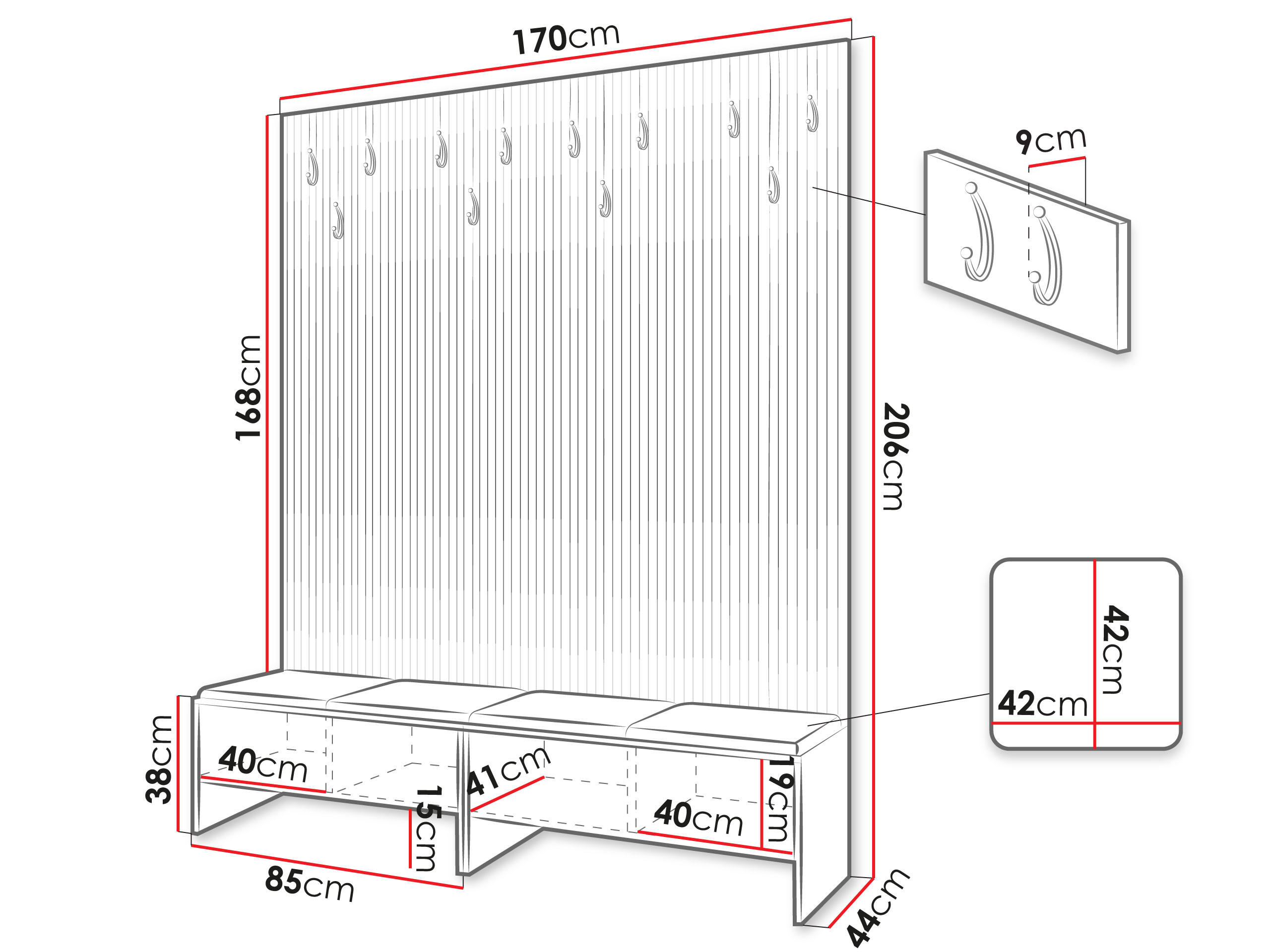 Thumbnail - Mirjan24 Garderobe, Schwarz Hochglanz, Holzwerkstoff, 4-Sitzer, 170x206x44 cm, Garderobe, Garderoben-Sets & Serien, Gard...