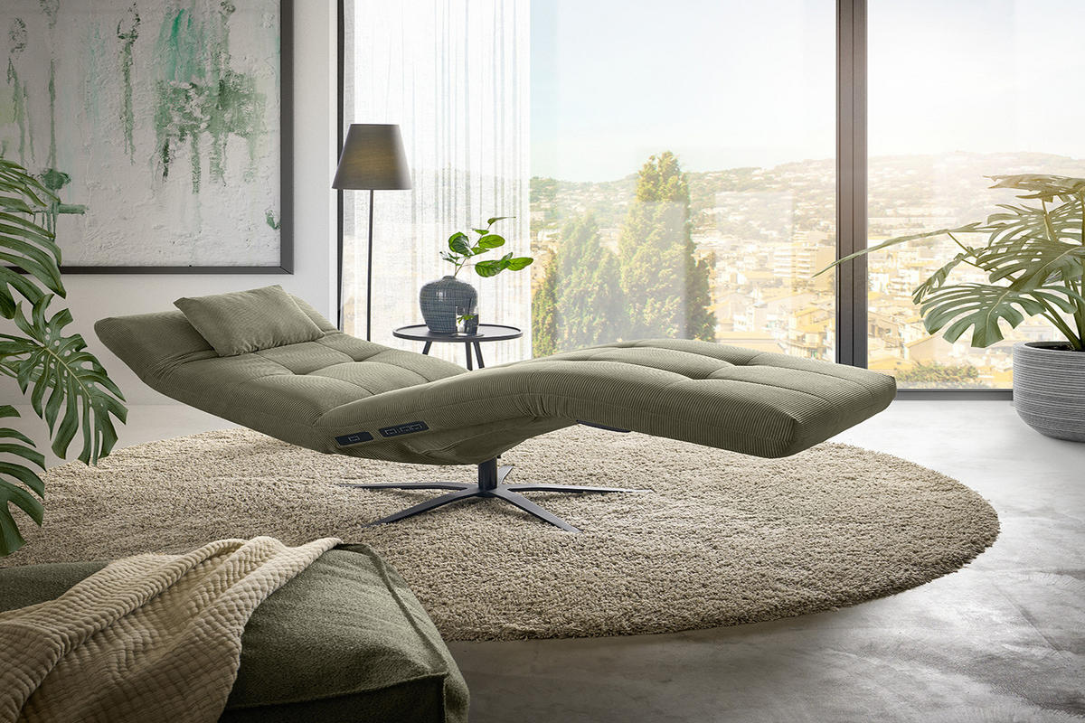 RELAXLIEGE LETICIA Grün Cord - Schwarz/Olivgrün, Textil/Metall (82/115/156cm) - KAWOLA
