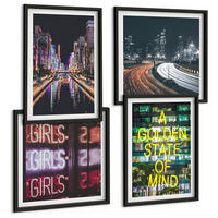 BILDER SET 4er Set - 50x50 cm & 40x60 cm Schwarzer Rahmen - Neonreklamen in der Stadt bei Nacht - Schwarz, Kunststoff (50/50cm) - TULUP